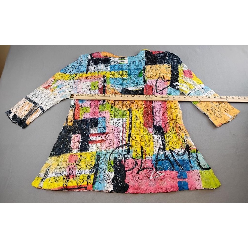Impulse California Women XL Abstract Crochet Knit Funky Cardigan Color Glam Art - Picture 6 of 8